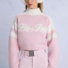 Knit Logo Cropped Jumper in Powder Pink