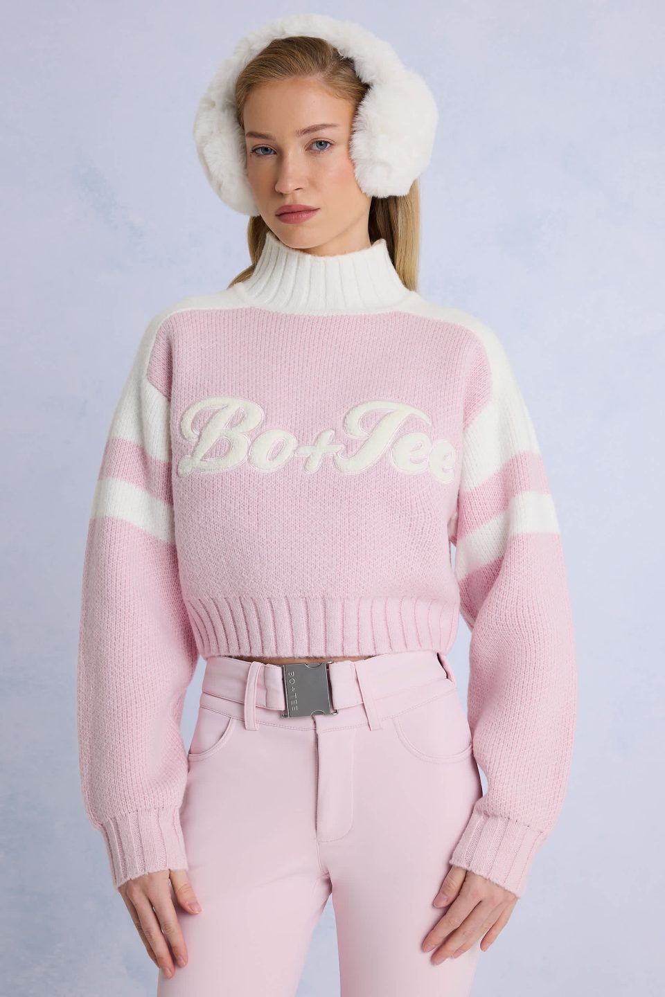 Knit Logo Cropped Jumper in Powder Pink