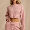 Ribbed Knit Cropped Jumper in Blush Pink