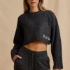 Ribbed Knit Cropped Jumper in Charcoal Marl