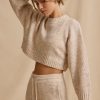 Ribbed Knit Cropped Jumper in Cream Marl