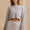 Ribbed Knit Cropped Jumper in Ice Marl