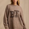 Ribbed Knit Oversized Jumper in Brown Marl