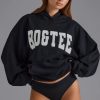 Cotton Fleece Appliqué Oversized Hoodie in Black
