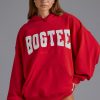 Cotton Fleece Appliqué Oversized Hoodie in Cherry Red