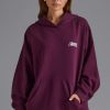 Cotton Fleece Appliqué Oversized Hoodie in Grape