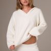 Ribbed Knit Oversized Hoodie in Ivory