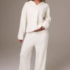 Ribbed Knit Wide-Leg Joggers in Ivory