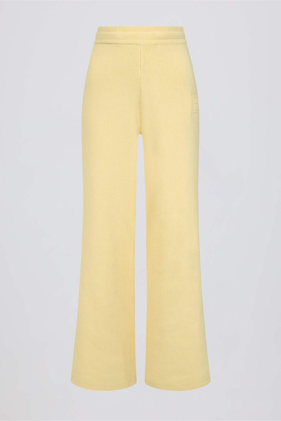 Ribbed Knit Wide-Leg Joggers in Lemon