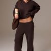 Ribbed Knit Wide-Leg Joggers in Pecan
