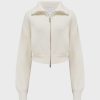 Ribbed Knit Zip-Up Cropped Sweatshirt in Ivory
