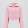 Ribbed Knit Zip-Up Cropped Sweatshirt in Pale Pink