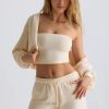 Brushed Jersey Hooded Cropped Shrug in Ecru