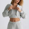 Brushed Jersey Hooded Cropped Shrug in Fog Grey