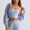 Brushed Jersey Hooded Cropped Shrug in Soft Blue