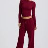 Low-Rise Wide-Leg Joggers in Burgundy