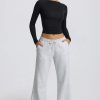 Low-Rise Wide-Leg Joggers in Grey Marl