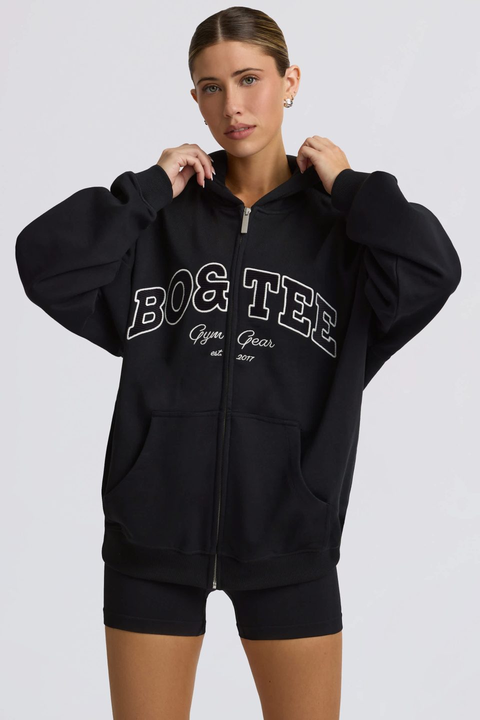 Oversized Zip-Up Hoodie in Black