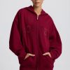 Oversized Zip-Up Hoodie in Burgundy