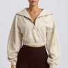 Quarter-Zip Cropped Sweatshirt in Bone