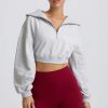 Quarter-Zip Cropped Sweatshirt in Grey Marl