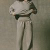 Soft Cotton Mid-Rise Wide-Leg Joggers in Light Green