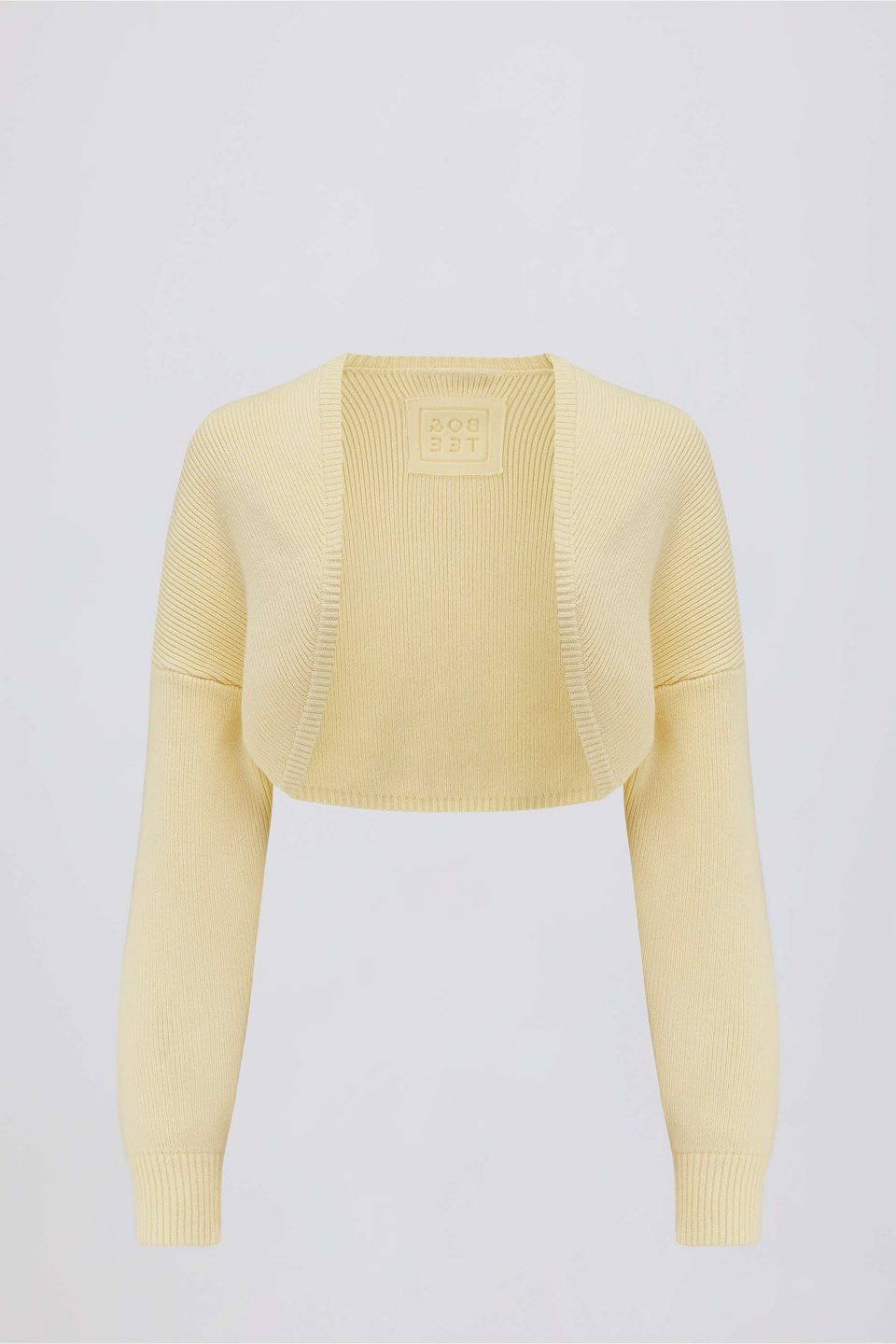 Ribbed-Knit Cropped Shrug in Lemon