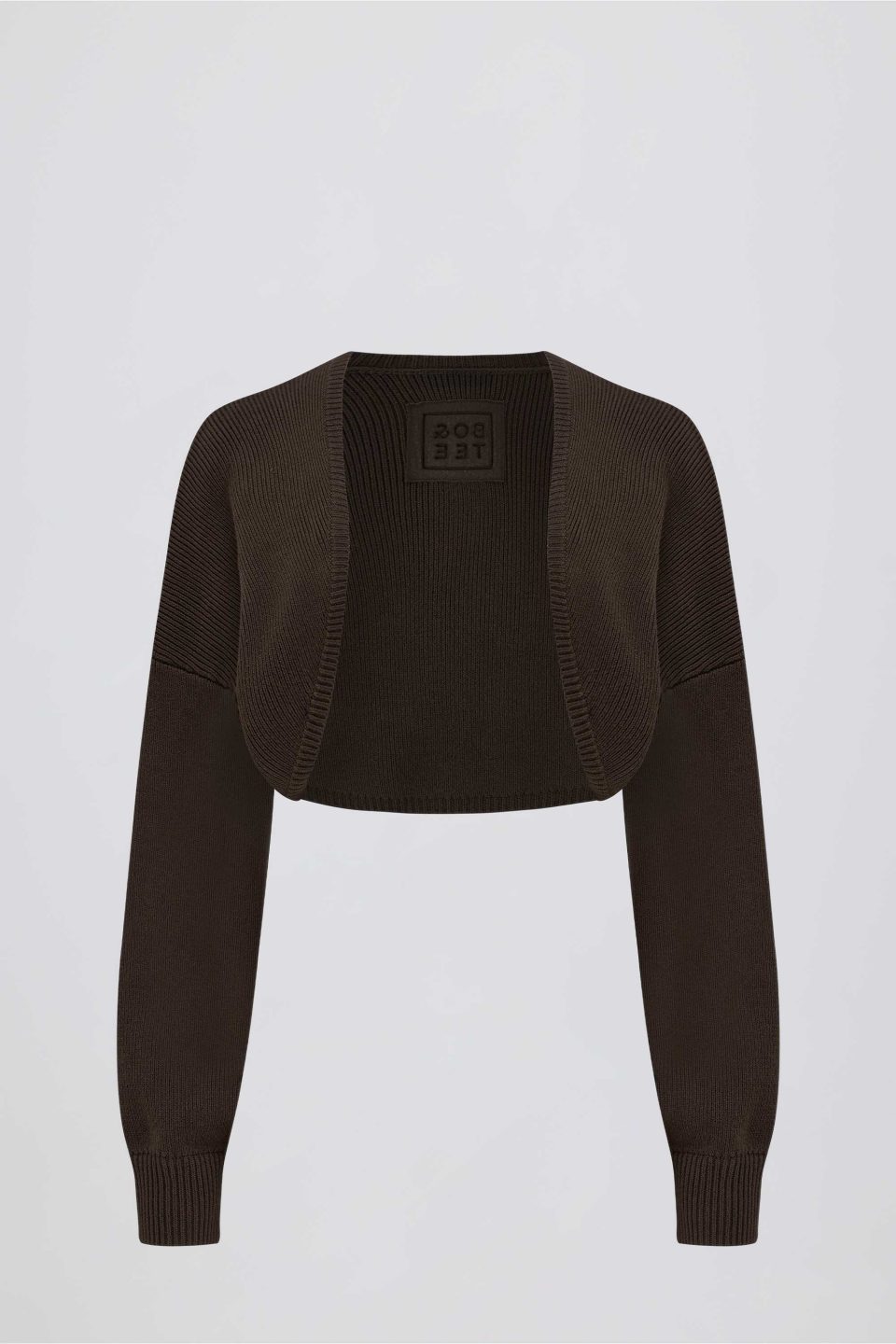 Ribbed-Knit Cropped Shrug in Pecan