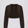 Ribbed-Knit Cropped Shrug in Pecan