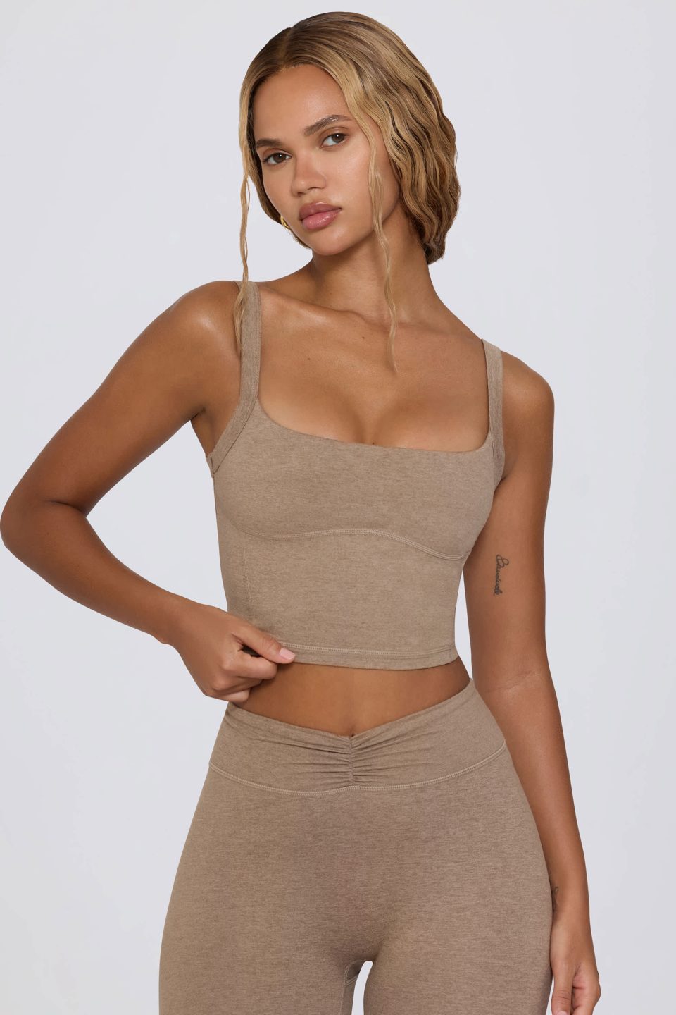 Cropped Tank Top in Mocha Marl