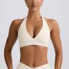 Brushed Jersey V-Neck Sports Bra in Ivory Marl