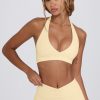 Brushed Jersey V-Neck Sports Bra in Lemon Marl