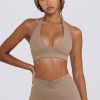 Brushed Jersey V-Neck Sports Bra in Mocha Marl