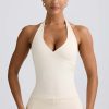 Wrap Halterneck Tank Top in Ivory Marl