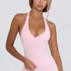 Wrap Halterneck Tank Top in Pale Pink Marl