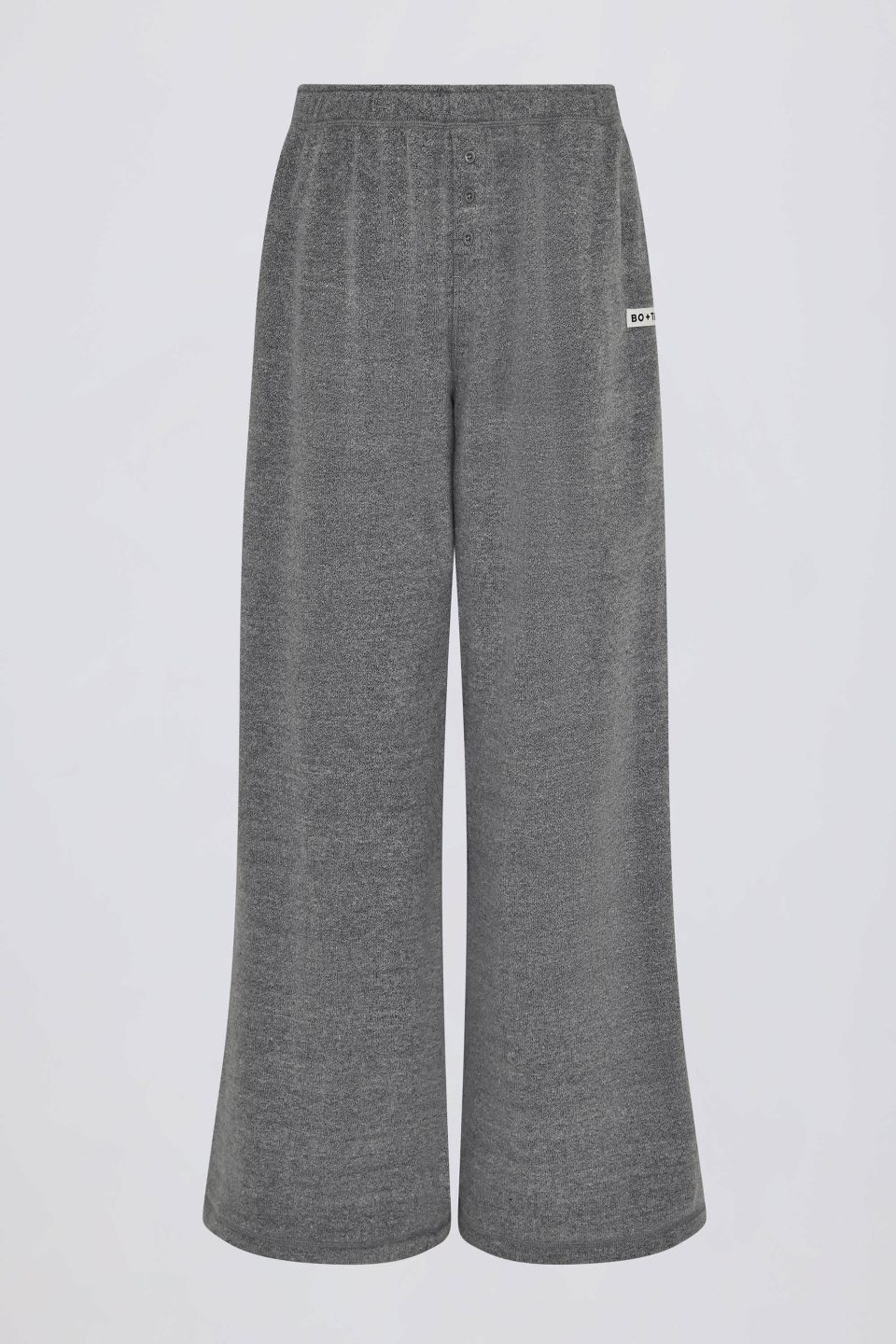 Textured Cotton Button Low-Rise Wide-Leg Joggers in Dark Grey