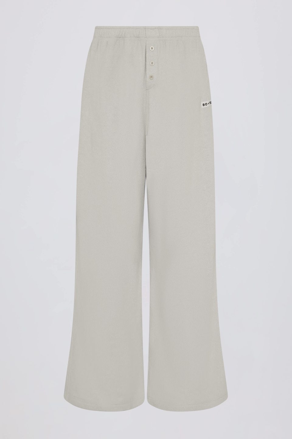 Textured Cotton Button Low-Rise Wide-Leg Joggers in Light Grey