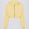 Terry Cotton Zip-Up Cropped Hoodie in Lemon