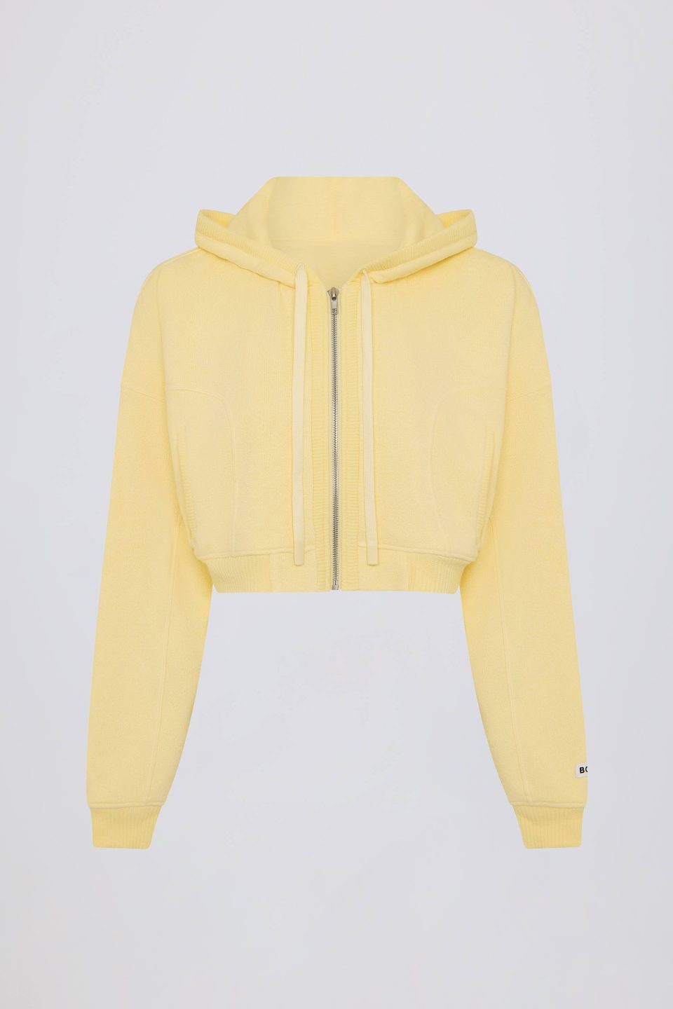 Terry Cotton Zip-Up Cropped Hoodie in Lemon
