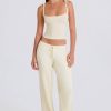 Ribbed Knit Wide-Leg Joggers in Cream