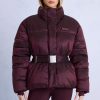 Waterproof Belted Oversized Ski Jacket in Burgundy