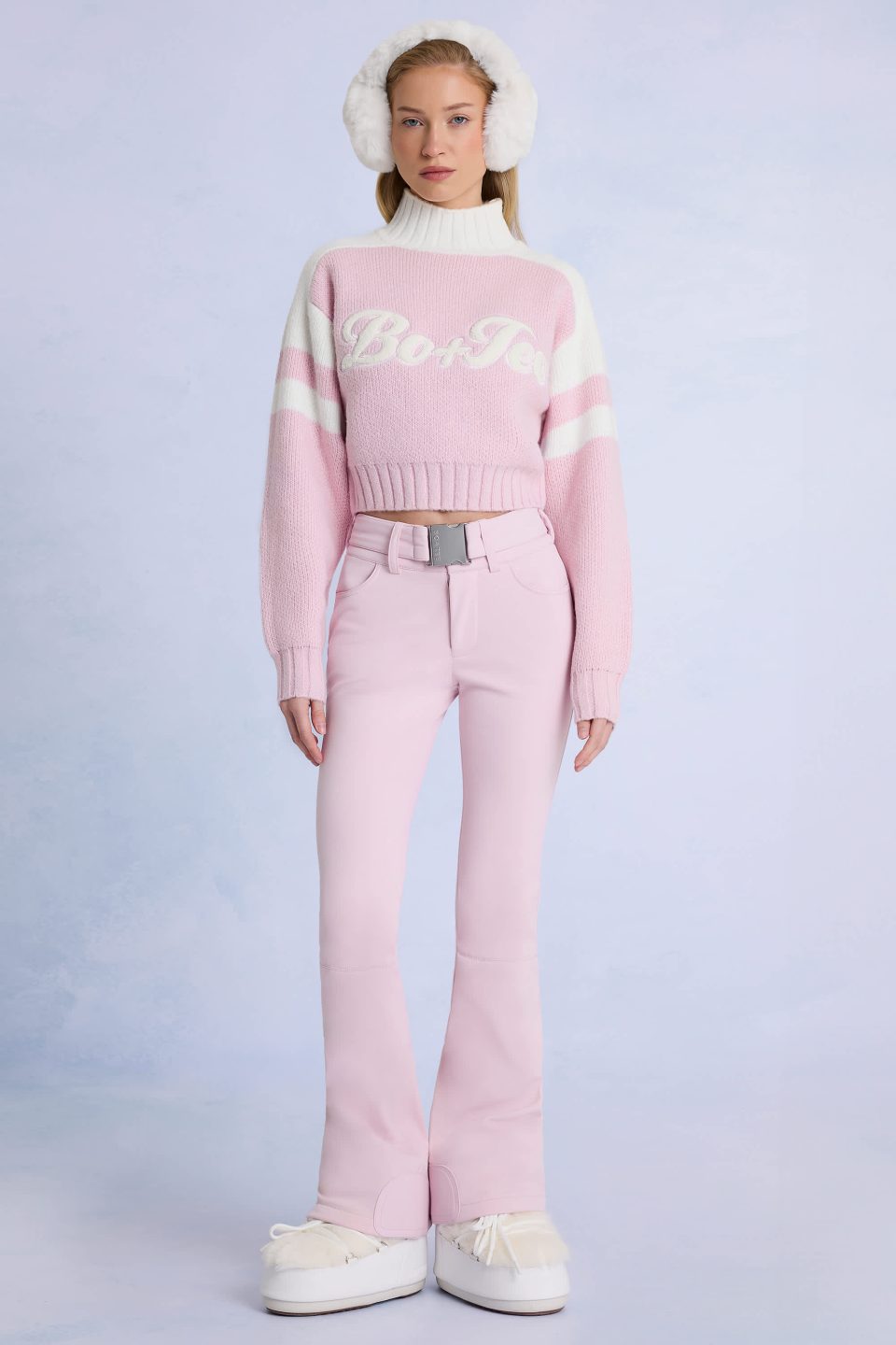 Waterproof Belted Ski Salopettes in Powder Pink