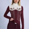 Knit Long-Sleeve Fitted Top in Burgundy