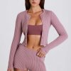 Ribbed Knit Button Cardigan in Mauve