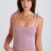 Ribbed Knit Tie Tank Top in Mauve