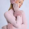 Knit Faux-Fur Cuff Gloves in Powder Pink