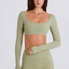 Four-Way Stretch Multiway Long-Sleeve Crop Top in Matcha