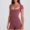 Four-Way Stretch Open-Back Unitard in Acai