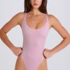 Stretch Cotton Jersey Layered Crossback Bodysuit in Mauve