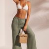 Crinkle Textured Beach Trousers in Light Green